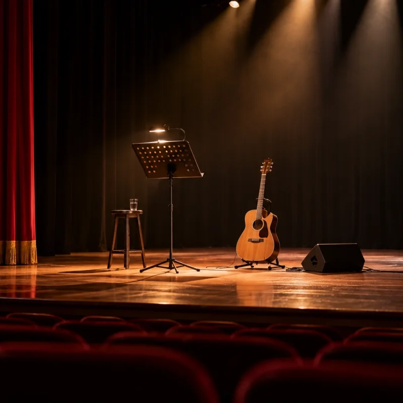 Palco teatrale con chitarra e leggio